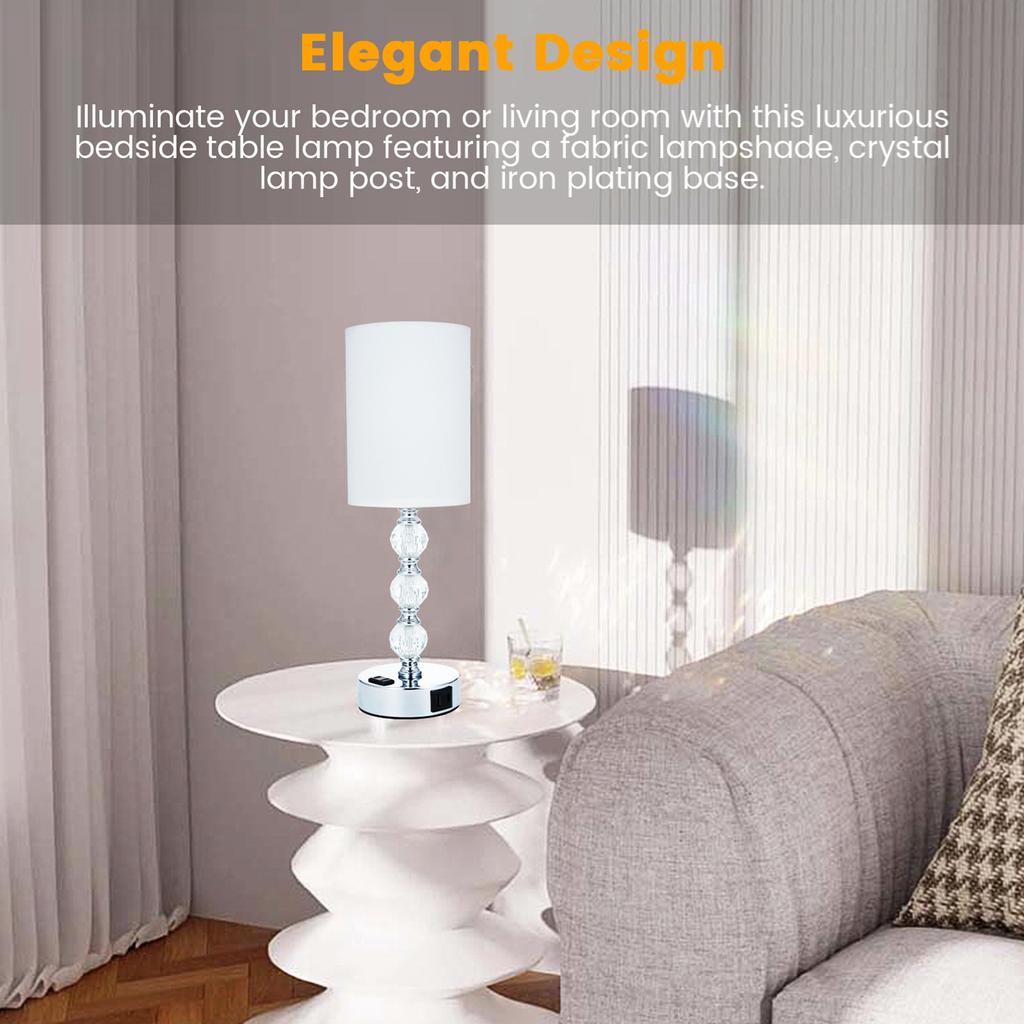 Luxury Bedside Table Lamp Bedroom Nightstand Lamp with 3000K Warm Light Bulb Fabric Lampshade Desk Lamp with USB C+A Charging PortCelsiusAC Ou