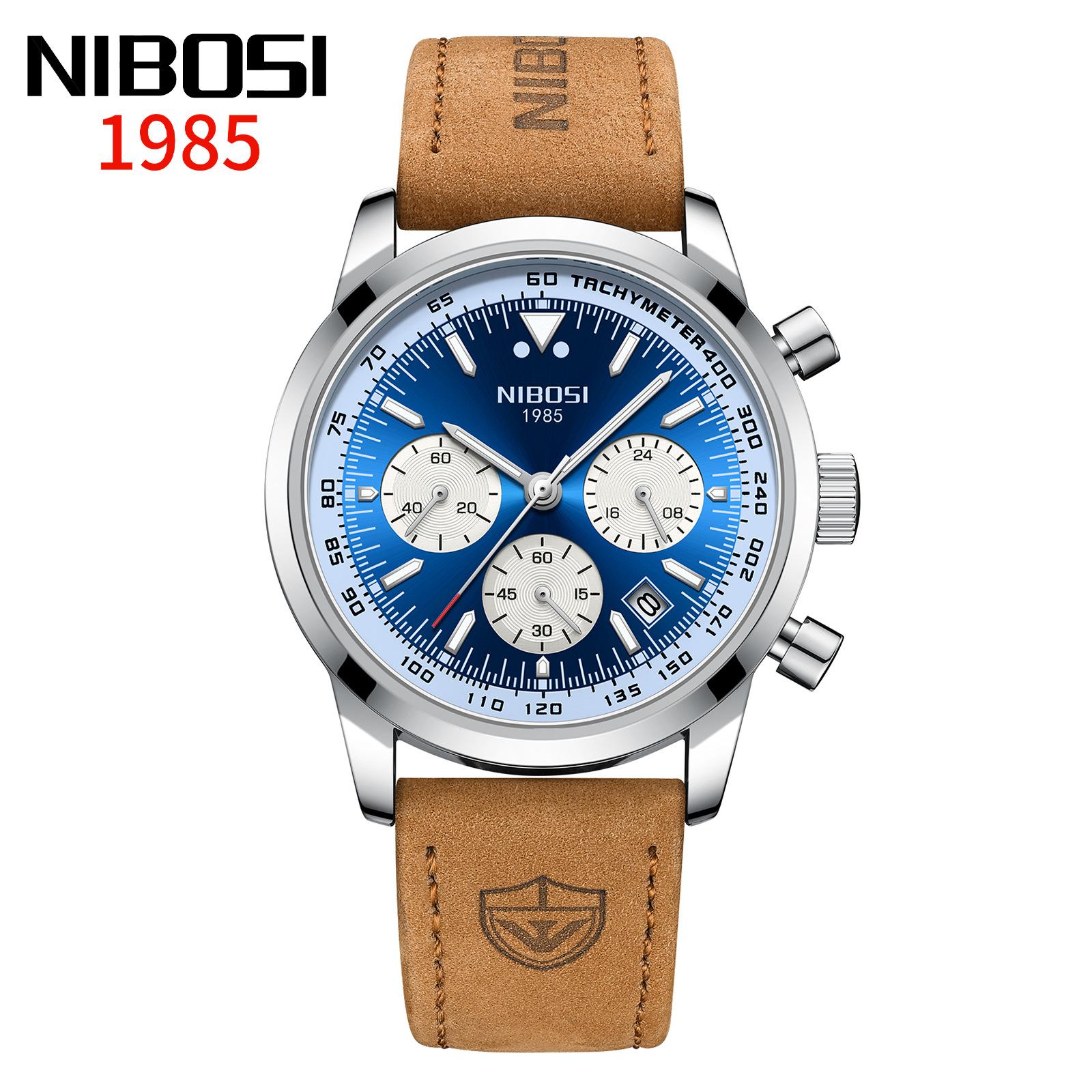 

NIBOSI Мужские часы из твердой стали с левыми 3 глазами, 6 иглами, многофункциональные кварцевые часы, светящиеся, водонепроницаемые