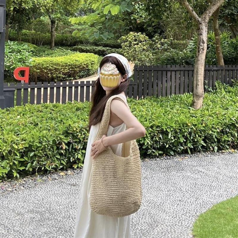 Wind Large Capacity Shoulder Straw Bag Women's Summer Seaside Vacation Beach Woven Bag Straw Bag Lazy Wind  New