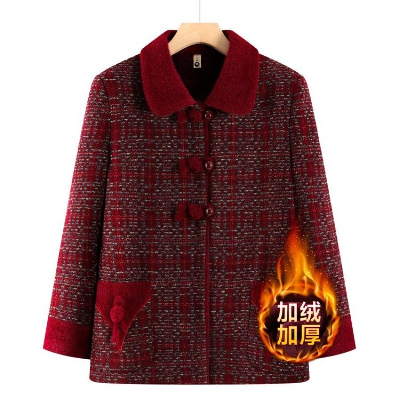 New Lapel Winter Coat Woolen Old Lady Clothes Plush Top