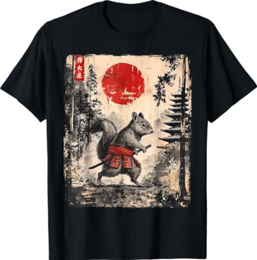 Samurai Squirrel Japanese Vintage Funny Gifts Graphic Art T-Shirt