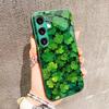 Scenery Four-leaf Clover Glass PhoneCase for Samsung Galaxy S26 S25 S24 S23 S22 S21 FE Ultra Plus Built-in Glass Green Exquisite