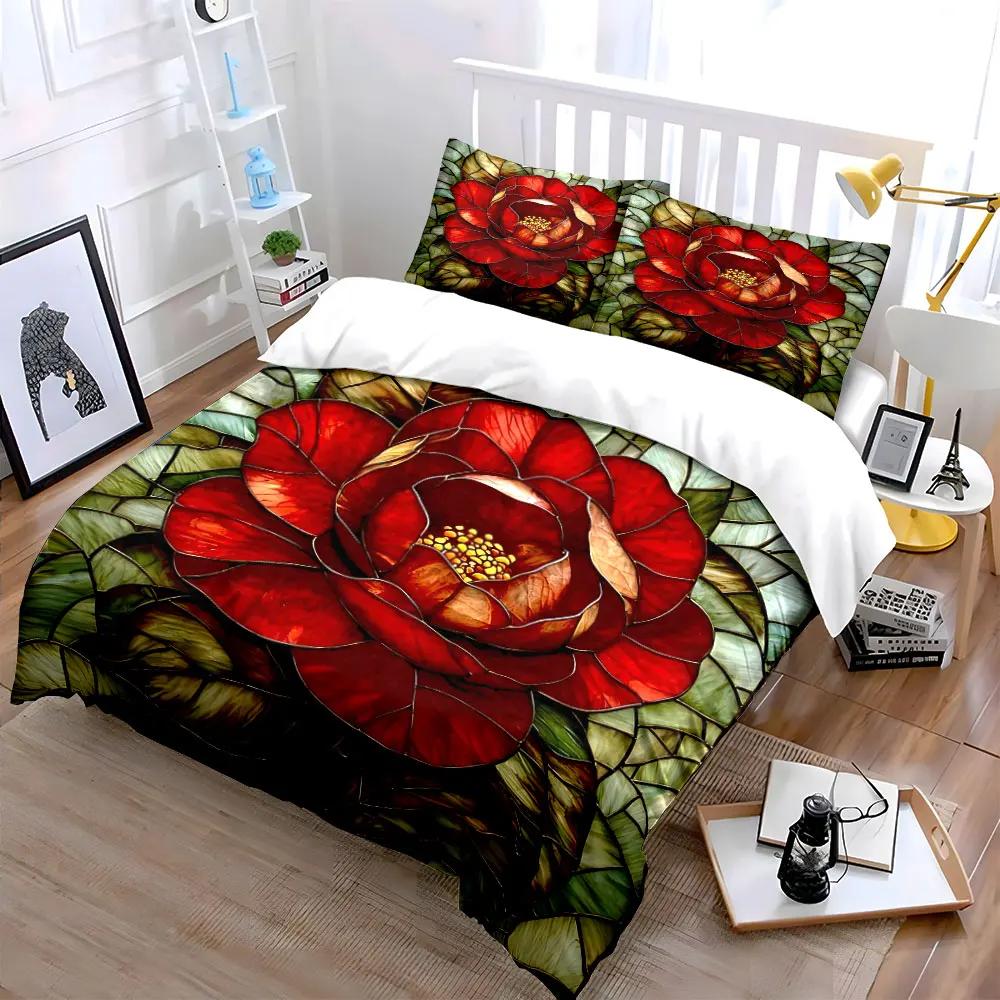 "Floral Stained Glass Decor Set" Soft Comfortable Duvet Cover Bedding Set Included 1*Duvet Cover & 2*Pillowcases gift