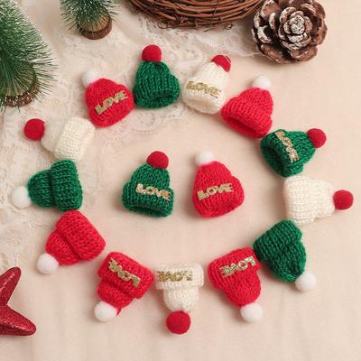 5/10 Stück Weihnachtsdekoration Mini Strickmütze Schal Weihnachten Strickdekoration Winter Puppenkleidung Zubehör DIY Geschenk Deko