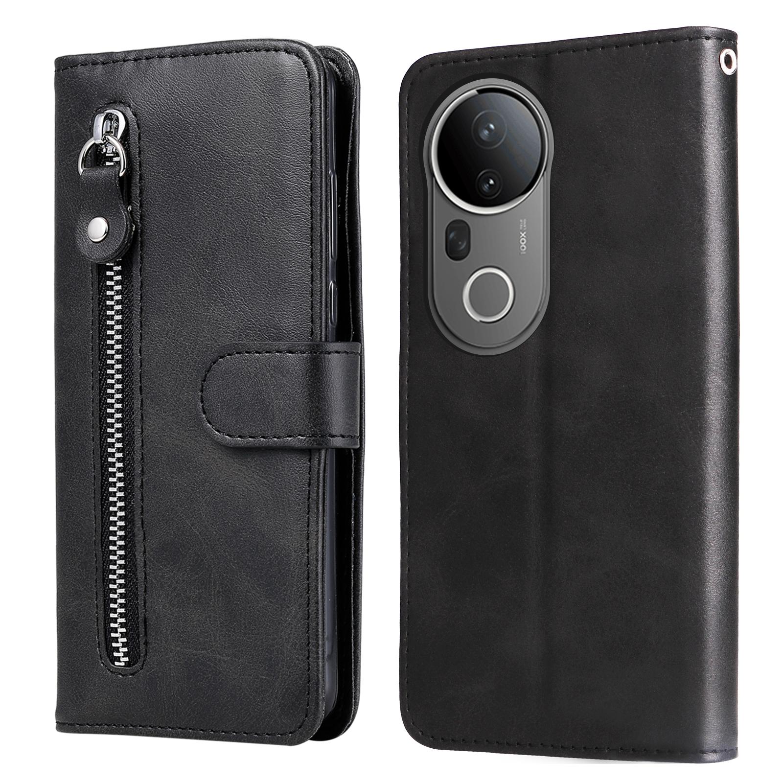 

For vivo S20 Pro 5G Case Zipper Wallet Calf Texture PU Leather Phone Cover Black