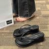 2025 summer new heightened thick-soled beach cool slippers niche fashion trend pinch flip-flops women's shoes
