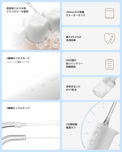 Xiaomi Water Flosser 2, High-Frequency Pulse Water Flow, Stabilized Water Pressure, 99.4% Cleaning Efficiency, 3 Adjustable Modes, 2 Nozzles, IPX7 Wat