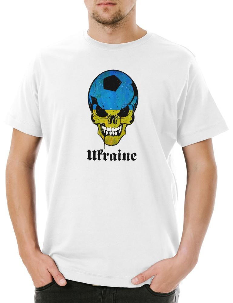Ukraine Football Skull Flag Mens T-Shirt Hooligan Skull Skull Banner