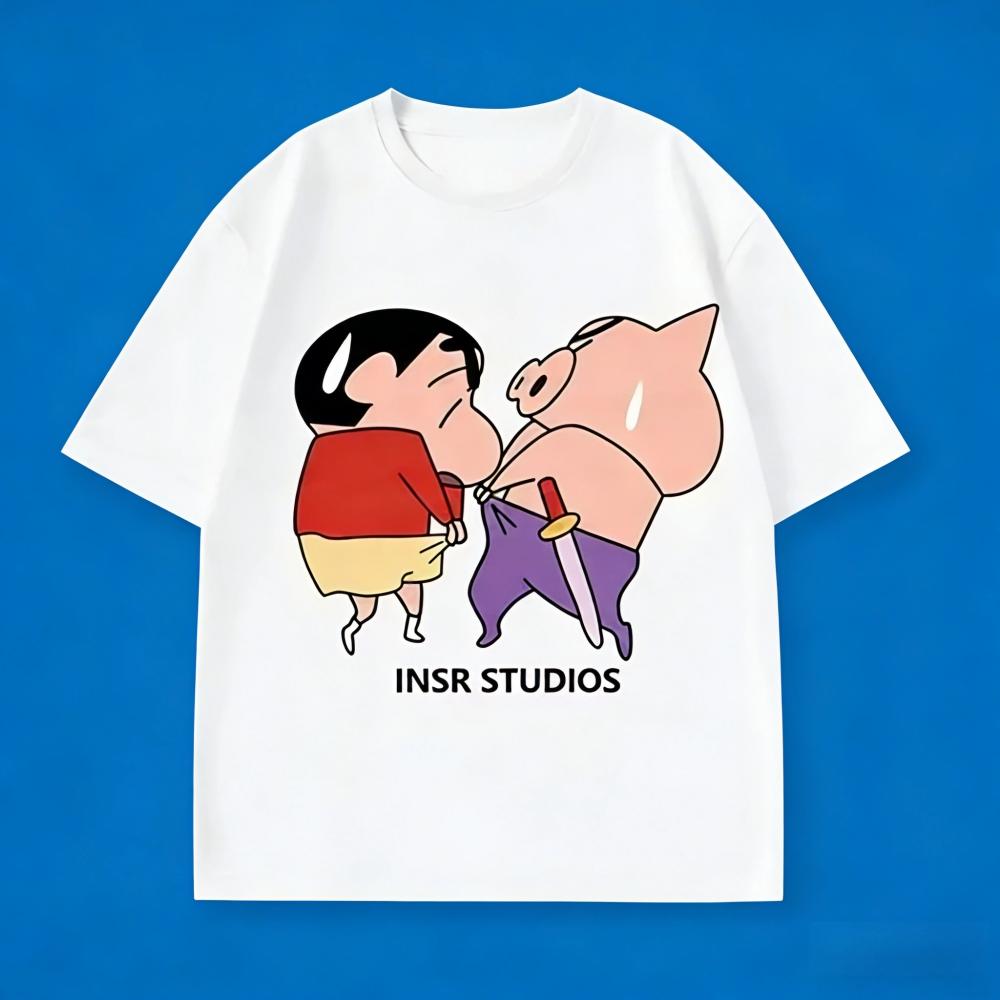 Cute Crayon Shin-chan Cartoon T-shirt Funny Graphic Summer Cotton Casual Harajuku Streetwear Short Sleeve Tee for Women Men