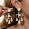 Pearl Flower Water Drop Tassel Earrings: European & American Court-Style Silver Studs, Retro High-End Ear Ornaments