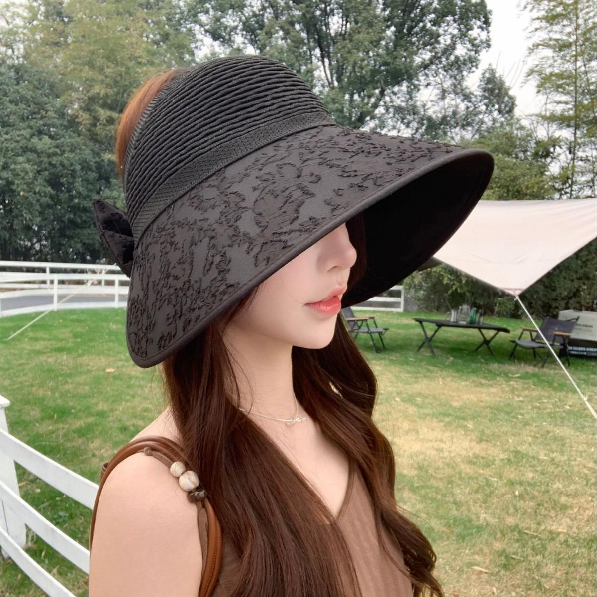 

Spring And Summer Outdoor Travel Travel Hat Women S Sunshade Half-Empty Top Big Eaves Hat Mesh Breathable Sunscreen Sun Hat Adjustable чорний