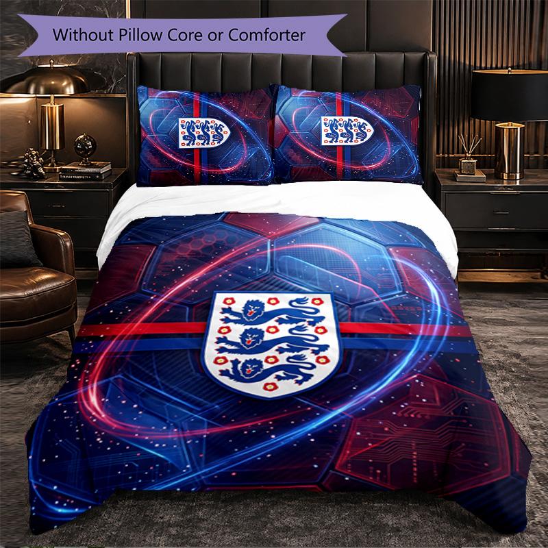 England Football Pattern 3 Pieces Bedding Set Soft Microfiber Duvet Cover with Pillow Cases for Bedroom