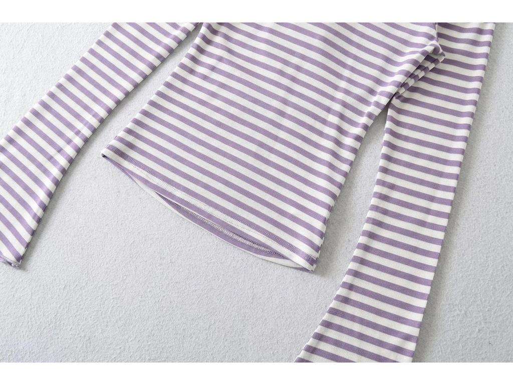 American Spicy Girl Striped Backless U-neck Long-sleeve Slim-fit T-shirt for Women's Autumn/Winter