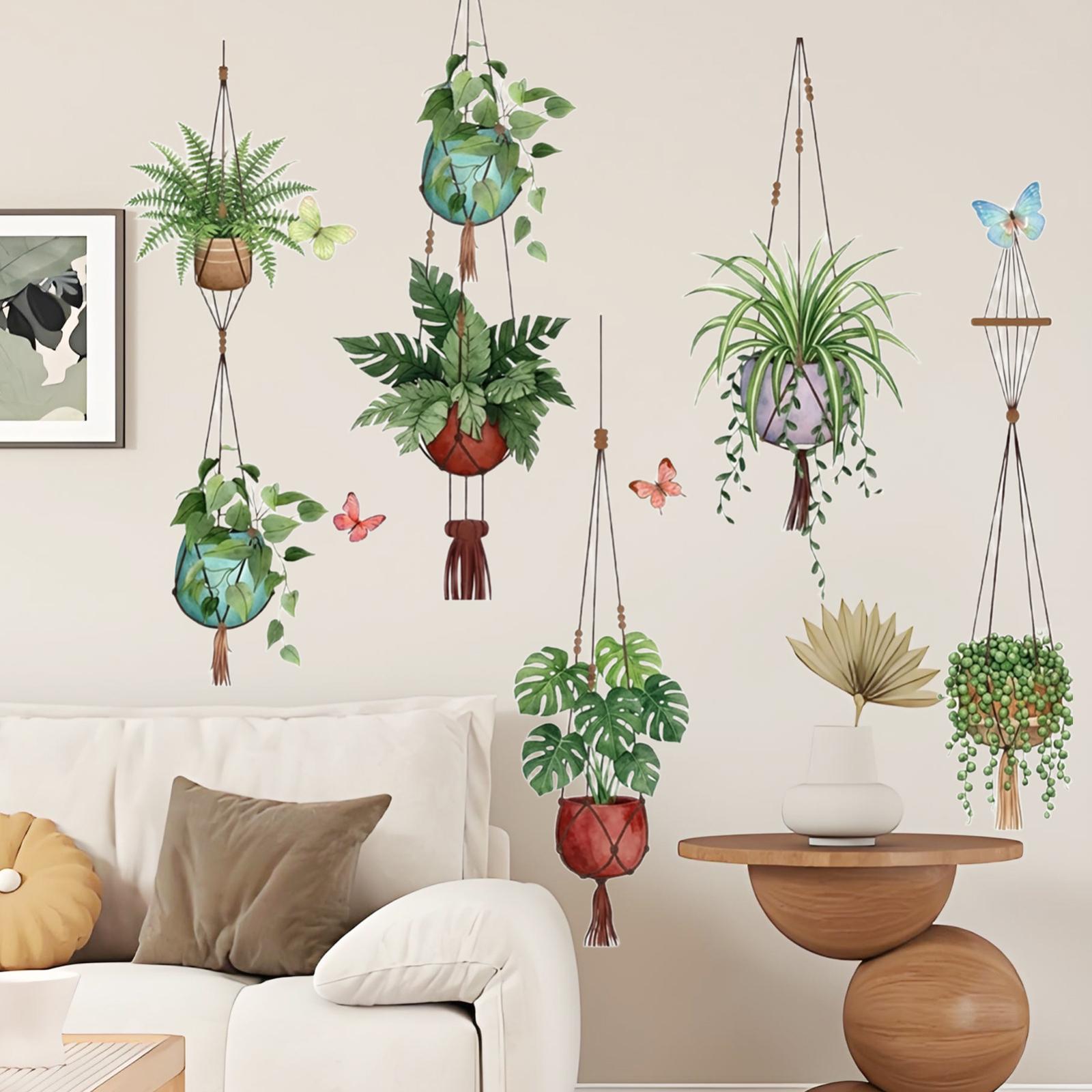 

Fresh Green Potted Plants And Butterfly Ornaments For Bedroom, Cabinets, Living Room Background Beautification And Decoration Wall Stickers One Size