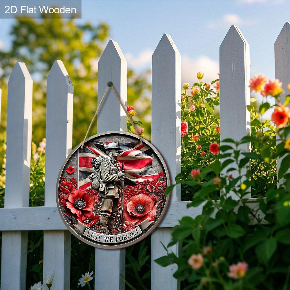 2D Flach, 1 Stück UK Gedenktag für gefallene Soldaten Holz Hängendes Dekoschild und Plakette, „Lest We Forget“, Wandkunst Schilder Bauernhaus Dekor, Innen