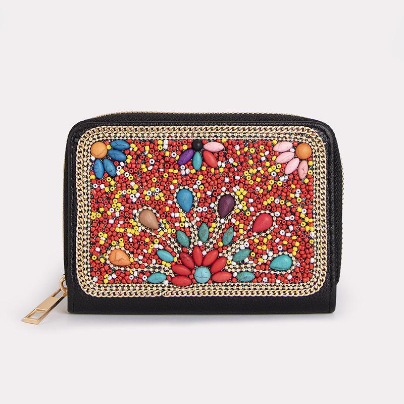 Bohemian Style PU Zipper Card Holder & Coin Purse with Butterfly and Flower Design