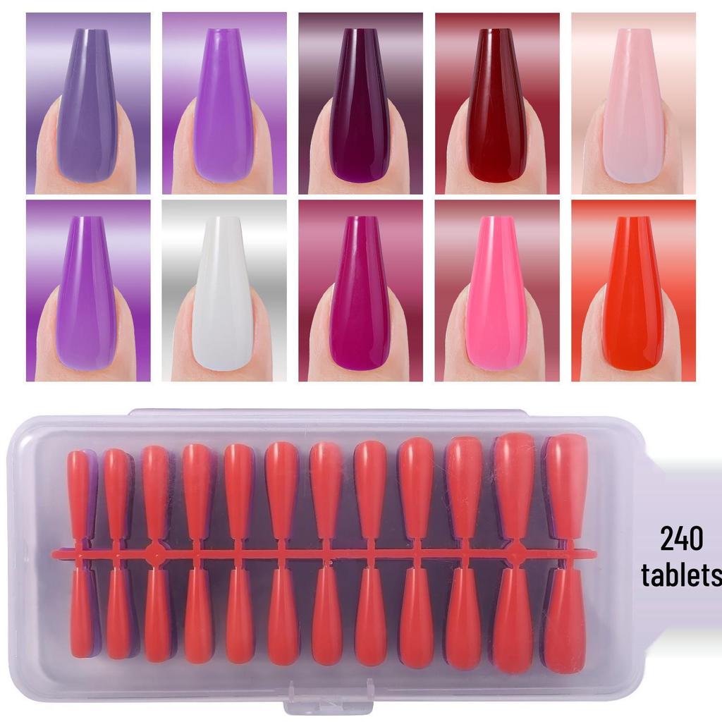 Colored Glitter Nail Art Tips - 240-Piece Set with Various Styles and Multiple Colors, Boxed Fake Fingernail Stickers