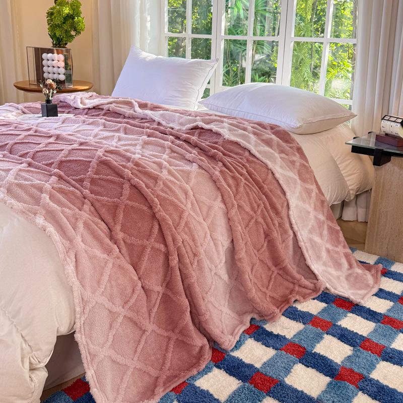 Gradient Plaid Velvet Taffeta Blanket for Bedroom, Living Room, Office, or Nap.