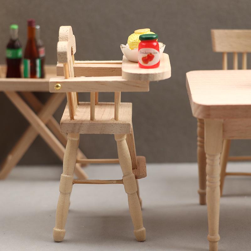 1:12 Dollhouse Miniature Oak High Chair - Natural Color for Baby or Child Scene Model