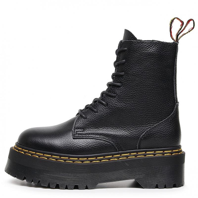 Litchi pattern thick bottom hole locomotive boots, side zipper British women's short boots, muffin bottom