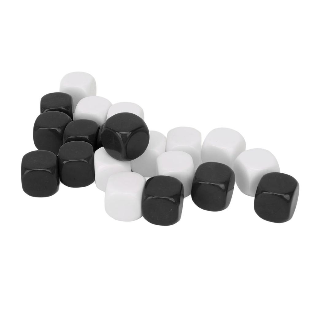 20 Pcs DIY Sticker Dice Blank Durable Plastic Dice Smoothed Surface Six Sided Dice with Rounded Corners White and Black