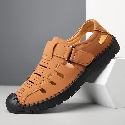 Sandalen für Herren Hochwertige Ledersandalen Sommer Atmungsaktive Hohlsandale Mode Business Casual Sandalen für Herren Strandschuhe