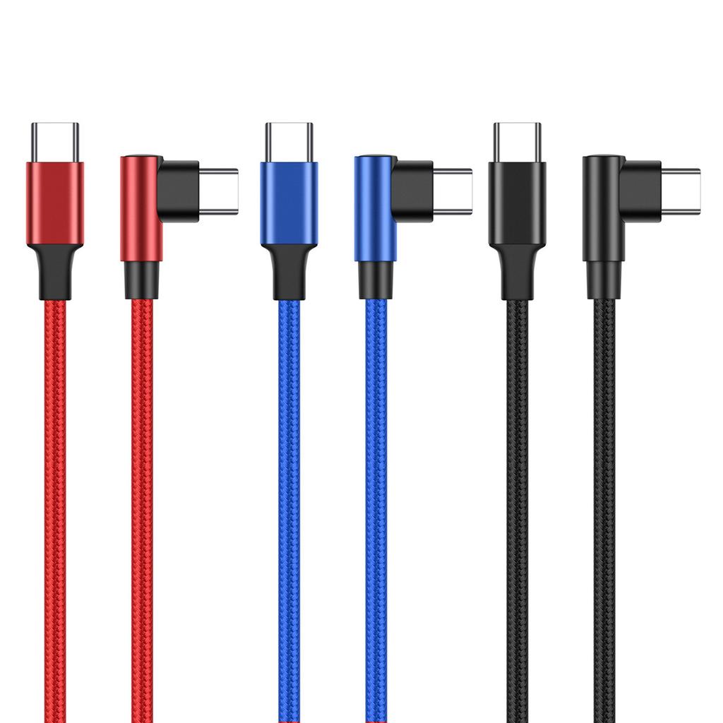 60W Power Delivery Type C Cable Right Angle Connector Nylon Braided Fast Charge And Data Cord For Phone Pad