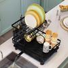 2-Tier Stainless Steel Dish Drying Rack for Kitchen Counter, Large Capacity Drainer with Removable Utensil Holder & Cup Hooks