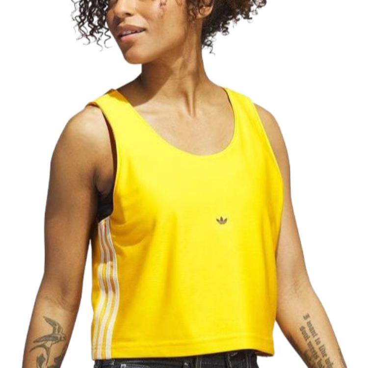 adidas Originals Solid Color Round Neck Casual Sleeveless Vest Women Tops Bright-Yellow IJ5218