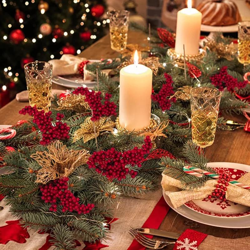 60/1 Stück Weihnachten Rote Beeren Zweige Künstliche Stechpalmenbeeren Staubgefäße Pflanzen Blumen Kranz Ornamente Weihnachtsbaum Party Hausdekoration