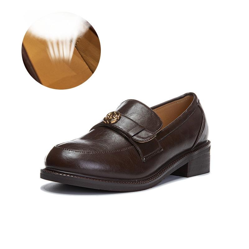 

Кожаные мокасины женские на толстой подошве одинарные туфли женская повседневная обувь французская ретро женская обувь 38 коричневый