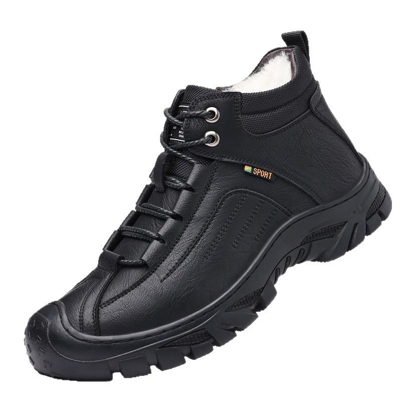 Cotton shoes men's outdoor leather wool winter mountaineering men's shoes fur integrated thickened sole leather shoes
