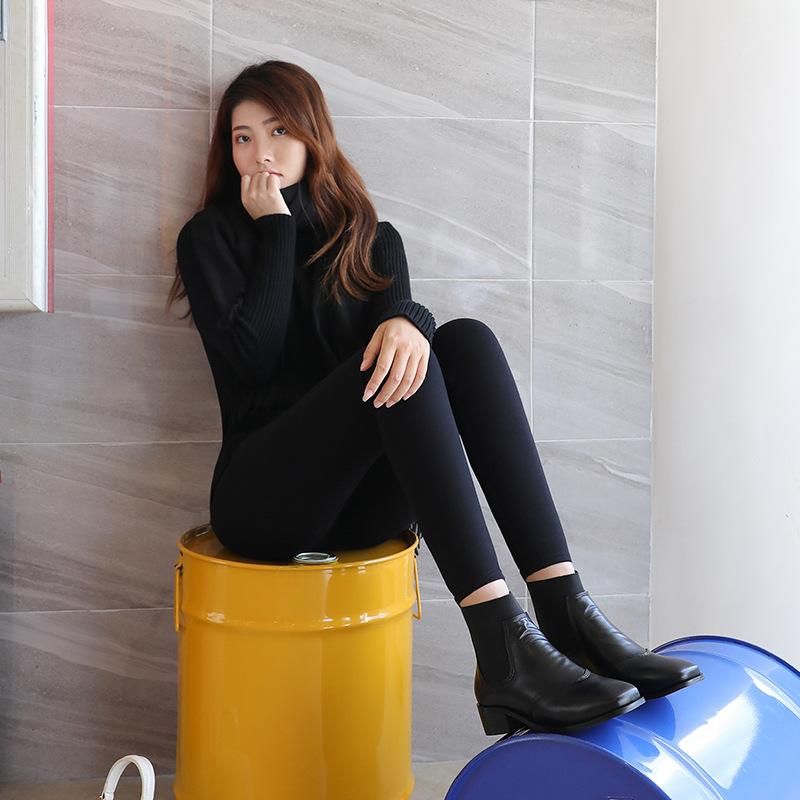 32-41 Genuine Leather Ankle Boots Comfort Women Short Boots Autumn Winter Mid Heel Square Toe Chelsea Elastic Boots For Women