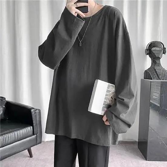 Loose Long Sleeved Sleeved T-shirt Men's Spring Autumn Pure Color Big Size Casual T-shirt