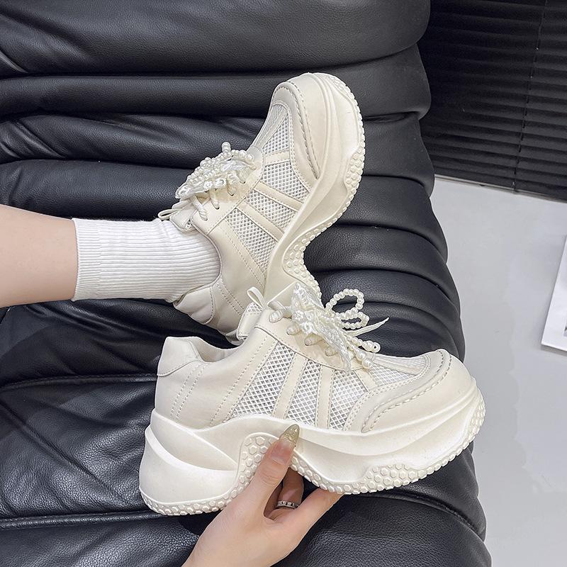 Breathable mesh surface 6CM heightened foam sole dad shoes 2025 new fairy wind summer versatile sports and leisure