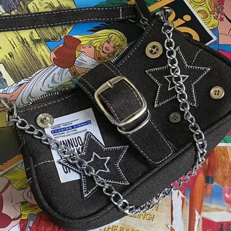 Damen Umhängetaschen Koreanisch Harajuku Goth Stern Mädchen Schwarz Handtasche Fairy Grunge Ästhetik Geldbörse Schulter Handtasche Geldbörsen Baguette Tragetaschen