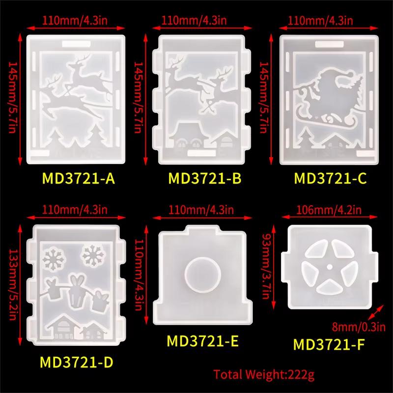 3d Christmas Light Resin Mold,6 Pieces Silicone Resin Mold With Santa Clause Reindeer Sleigh Pattern,epoxy Resin Casting Mold