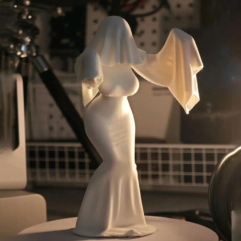 Gothic Bride Figurine 3D Printed Halloween Ghost Bride Statue 3D Printed Female Ghost Desktop Figurine Home Desktop Decoration