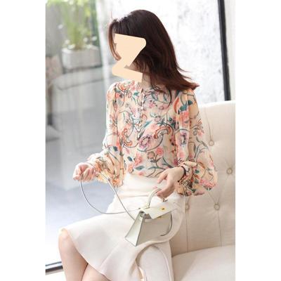 Blusa Feminina Floral de Chiffon Manga Longa - Outono 2024 Ajuste Solto, Tamanho Plus, Estilo de Moda Trendy