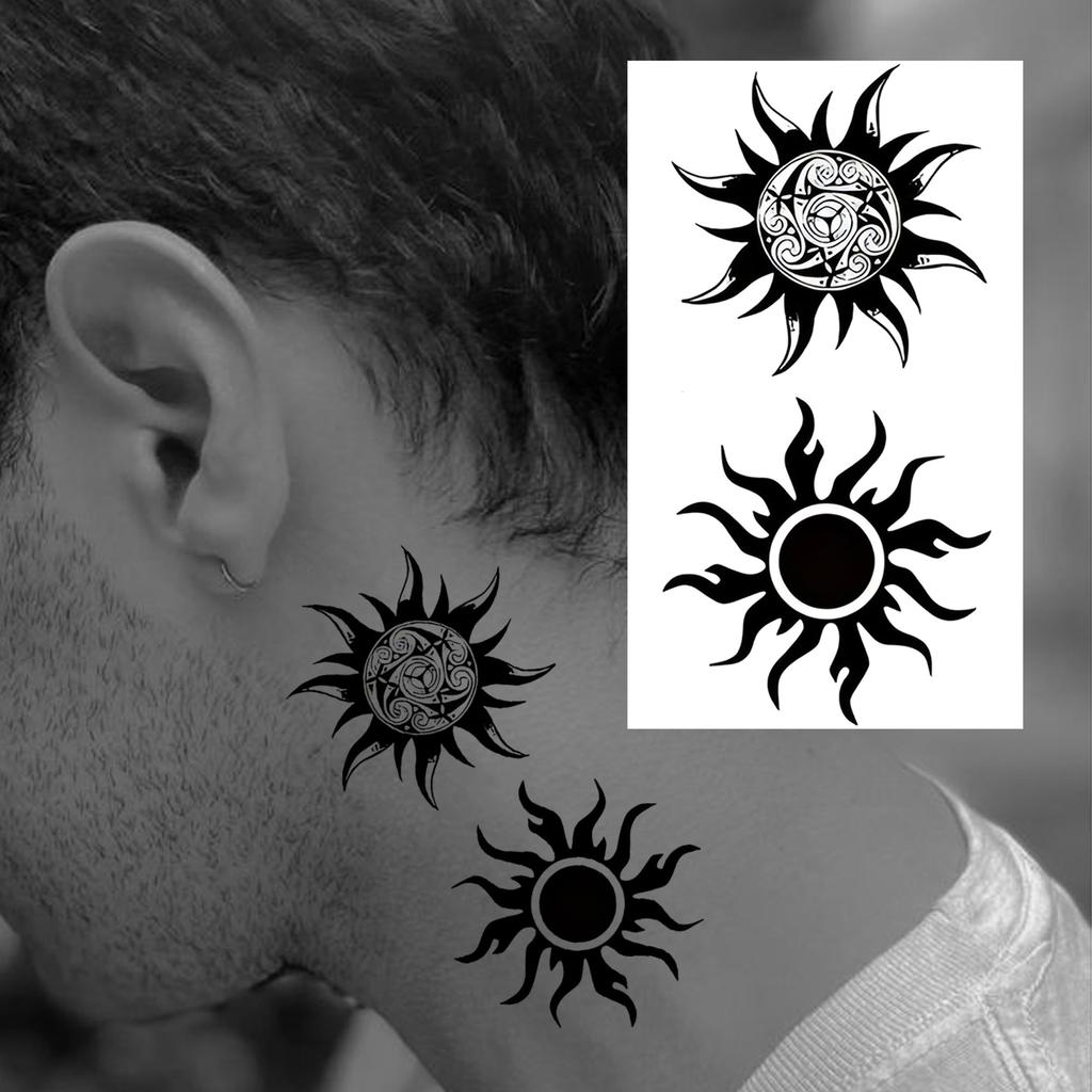 1 Sheet Crescent Sun Chain Temporary Tattoos For Women Hands Neck, Fake Tattoo Stickers Waterproof Long Lasting Realistic Tatoos