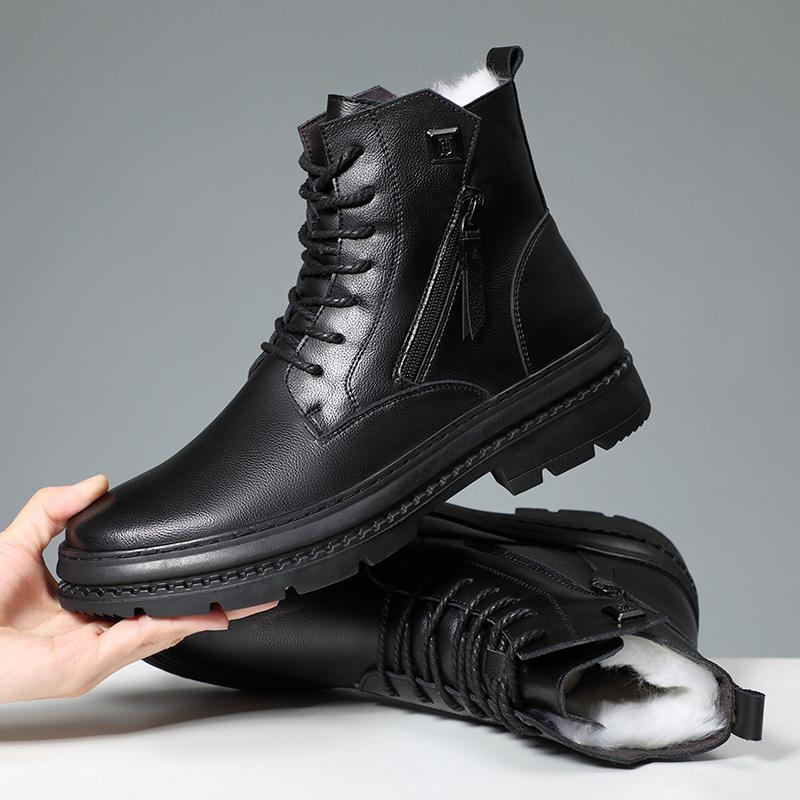 2025 winter new high-top wool Martin boots with integrated fur men's cotton shoes with fleece thermal leather boots men's shoes