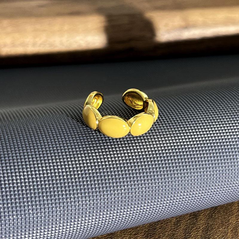 2026 Gold Glaze Luting Retro British Style Color Rice Flag Open Ring Female Simple Flower Light Luxury Temperament Ring