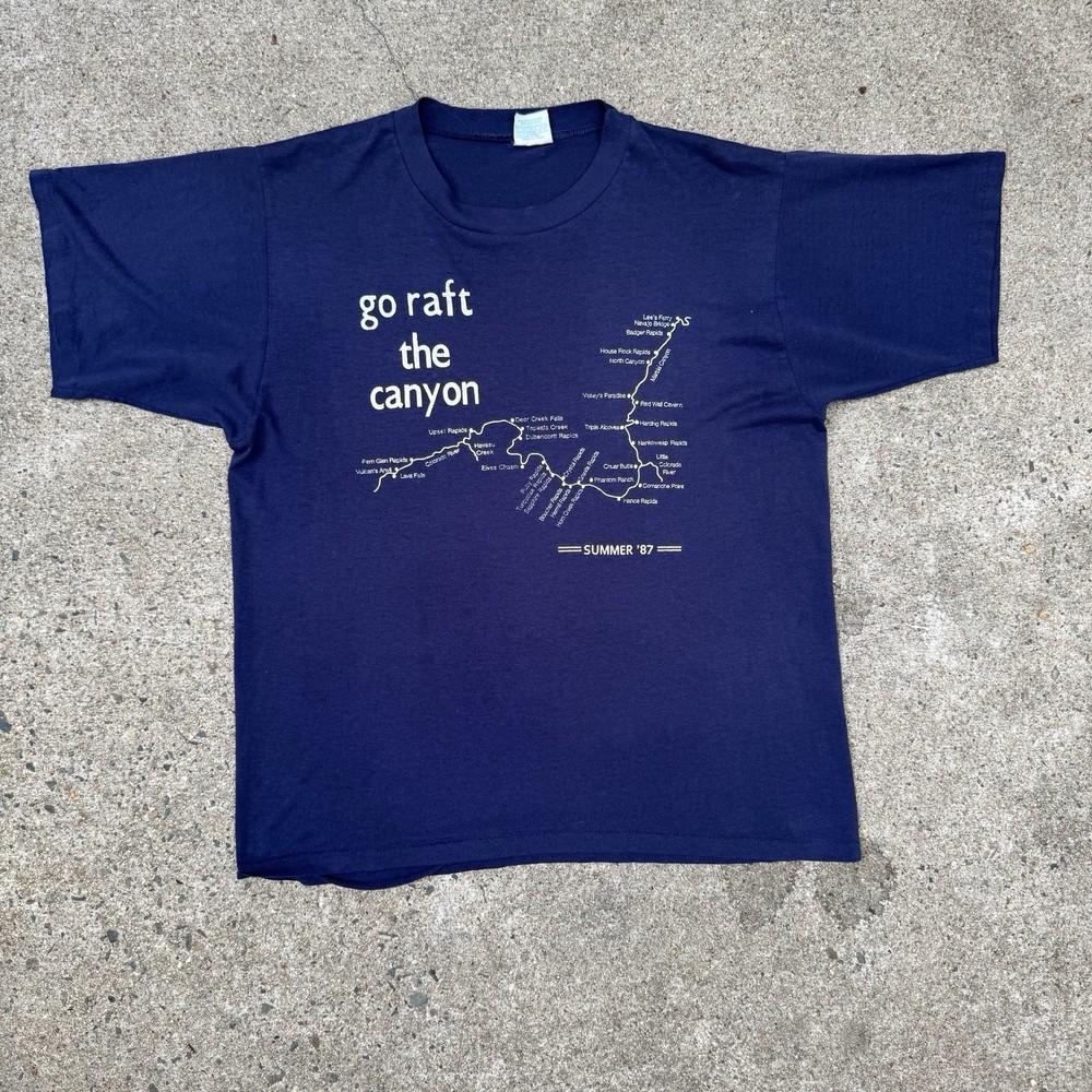 Vintage Go Raft the Grand Canyon Tee SHirt 1987 Navy Blue Large Single Stitch Unisex T-Shirt