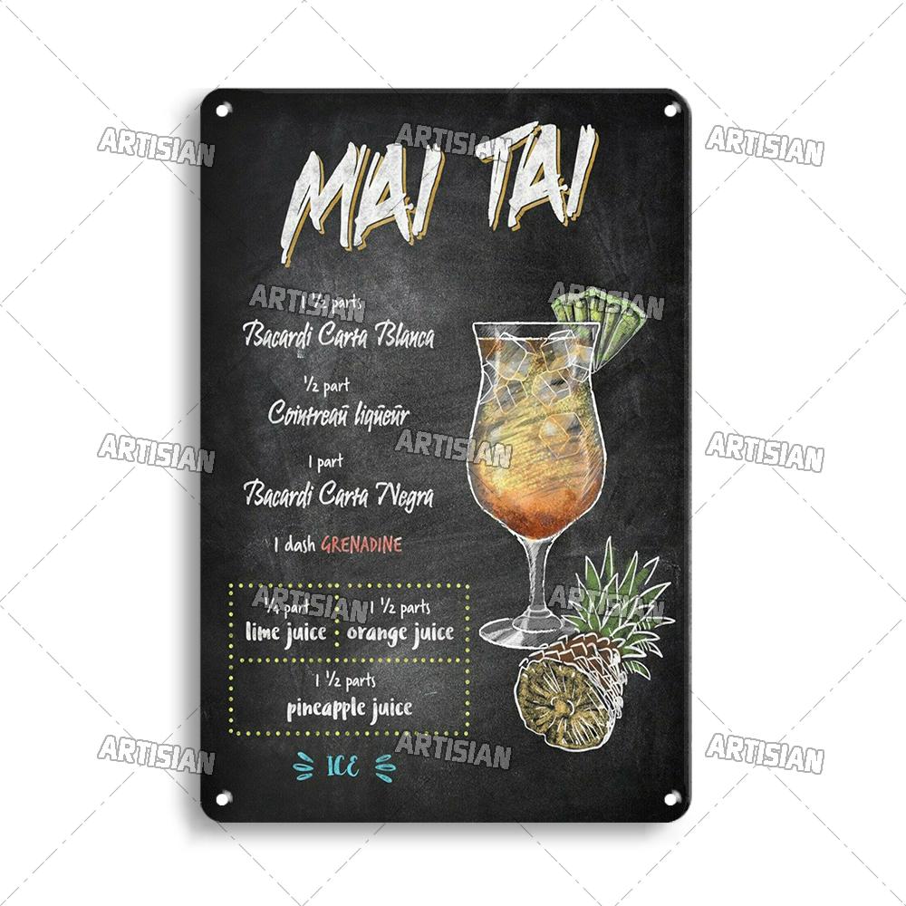 Mfoever Tin Sign Vintage Cocktail Recipe Metal Tin Sign Retro Bar Drink Menu Wall Art Decor for Pub Bar Man Cave Kitchen Rustic Iron Painting Pla