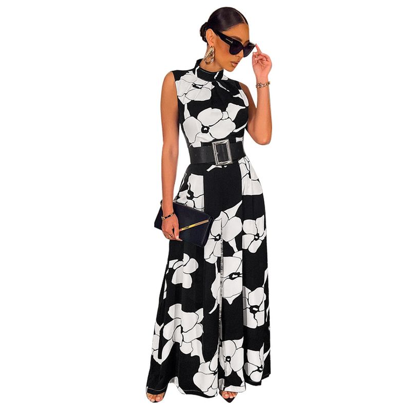 

Loose Jumpsuit Strapless Sexy Women s European and American New Temperament Printed Wide Leg Leisure Jumpsuit Black S