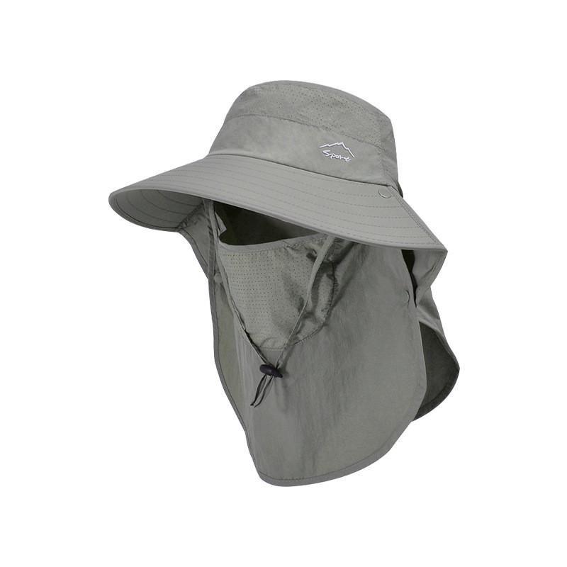

9254 Outdoor Fishing Hiking Bucket Hat Summer Men Mask Face Cover Sun-Proof Hat Big Brim Shawl Sun Hat Army Green