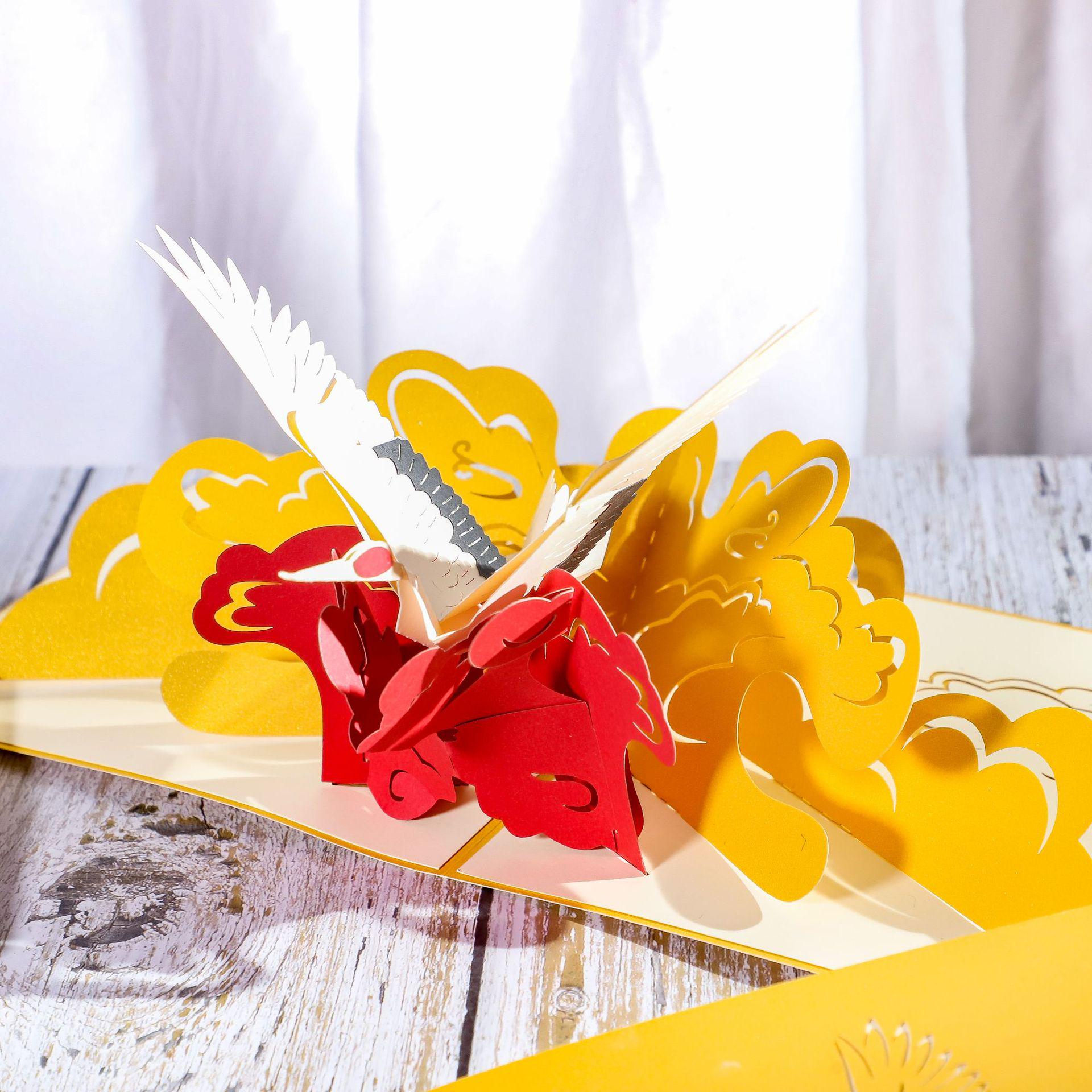 Customized 3D Pop-up Crane Greeting Card, Handmade Paper Carving, Teacher s Day Blessing.