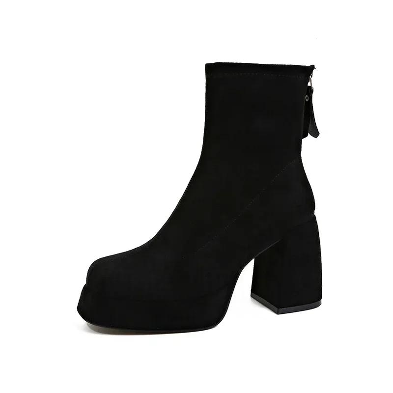2026 Women's Fashion High-heeled Boots Winter New British Style Soft Sole Anti-slippery Catwalk Versatile Keep Warm Leather Shoe