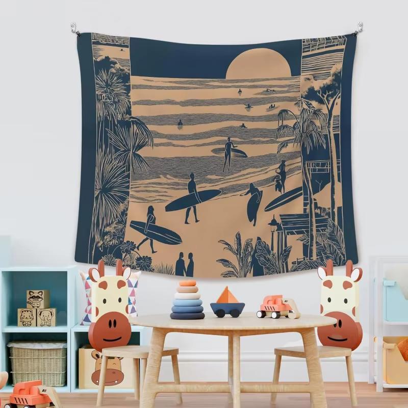 Retro Surfing Summer OceanThemed Wall Tapestry Beach Trendy Coastal Style Home Decorative Artwork