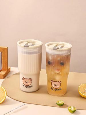 Bottiglia d'acqua portatile per succo di bevanda in plastica con orso carino per sport da viaggio Bicchiere a prova di perdite con coperchio Bicchieri